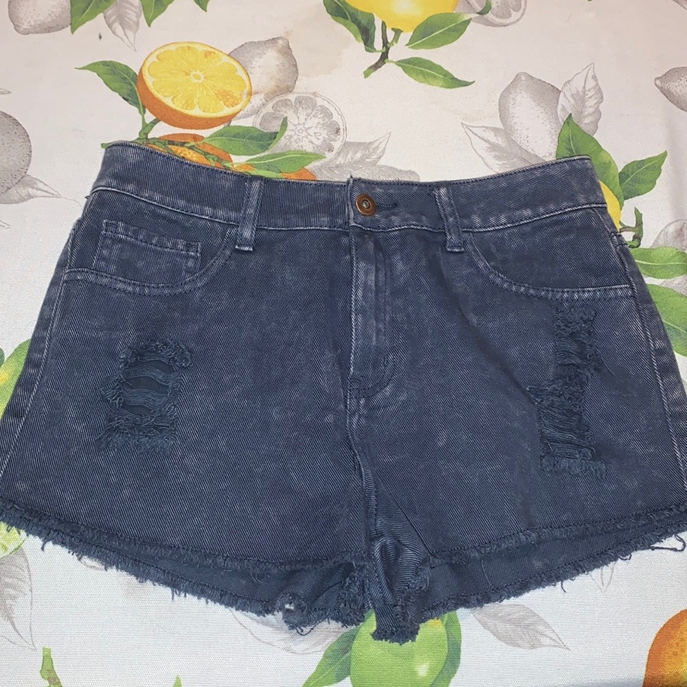Forever 21 Dark Blue Stone Wash Distressed Cut Off Denim Jean Shorts size 27 EUC